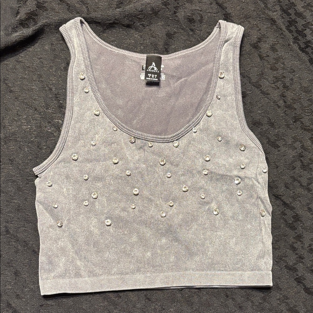 Elegant Gray Embellished Tank Top